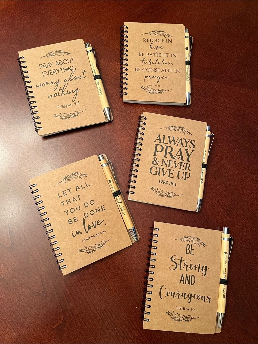 Christian Scripture Notebook & Bamboo Pen Gift Set | Set of 5 | Bible Journals